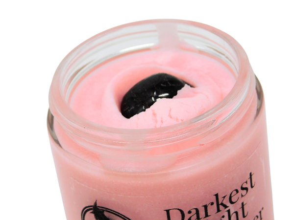 tumbled garnet on top of pink body butter